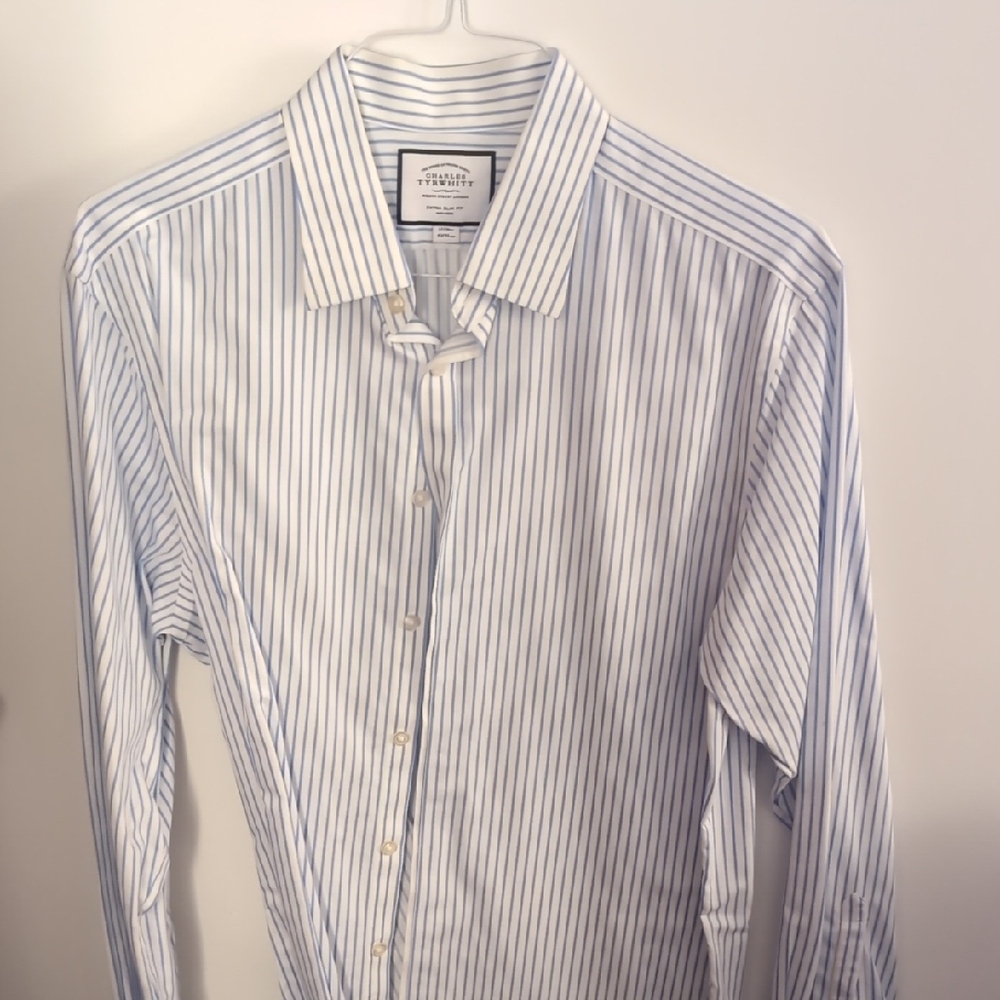 Charles Tyrwhitt White and Blue Striped Dress Shirt